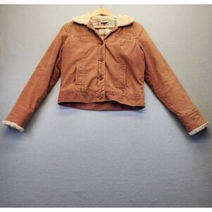 Roxy Jean Corduroy Jacket Brown Sherpa Collar Plaid Lined Vintage Y2K Womens S